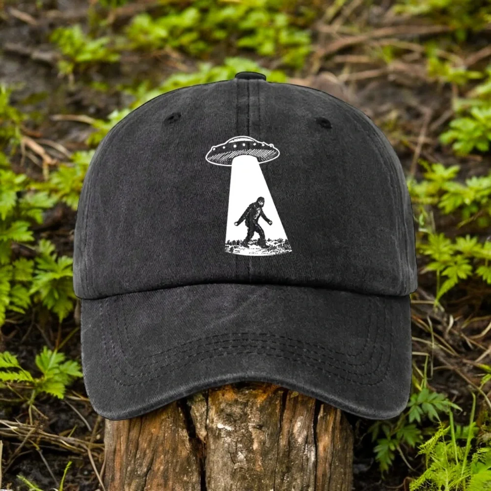 🆕 Distressed Vintage Washed Baseball Cap Bigfoot With UFO 🛸👽👣 - Picture 3 of 13